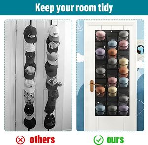 27-Pocket Over the Door Baseball Hat Organizer Wall Mount Storage Bag <b>Large</b> Hooks Hat Rack Holder for Closet <b>Wardrobe</b> Bathroom - Product Image 4