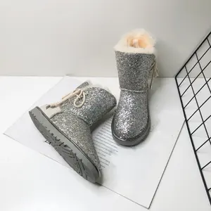 Pinsen — bottes de neige scintillantes en peau de mouton véritable, pour l'intérieur et l'extérieur, Bling de neige