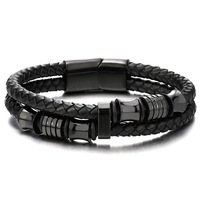 Bracelet tissé en acier inoxydable à double sangle Bracelet en pierre naturelle personnalisé léger luxe géométrique tendance fermoir magnétique unisexe