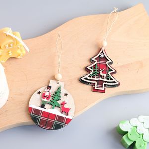 Wooden <b>Christmas</b> Hanging Ornament Round Tree Shape Plaid Design <b>Nutcracker</b> Deer Decor <b>For</b> Xmas Tree Decoration - Product Image 3