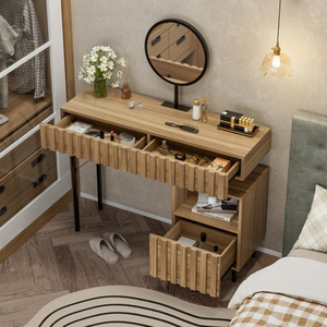 Factory Direct Shiplap Design Bedroom <b>Dressing</b> <b>Table</b> <b>with</b> Mirror and Metal Sled Legs - Product Image 2