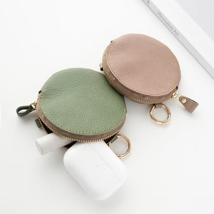 Japanese style PU leather women's zippered mini portable round coin purse with lychee pattern, perfect for storing <b>small</b> items. - Product Image 1