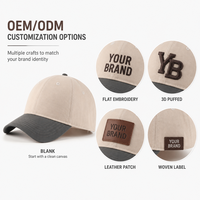 Casquette de baseball ethnique 5 panneaux XXL à logo personnalisé, 68 cm, coupe oversize, calotte profonde, 100 % coton sergé, beige et gris contrastant, unisexe