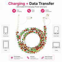 Câble de charge perlé de Noël FASHLINK 4-en-1, cordon de chargeur USB multi-prises, connecteur multi-Type C, câble de téléphone festif