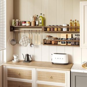 <b>Wall</b> <b>Mounted</b> Floating <b>Shelf</b> Walnut Wood Color Rectangle Multipurpose Kitchen Storage Rack Durable - Product Image 2