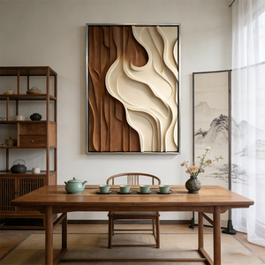 Sculpture abstraite minimaliste moderne, design <span class=keywords><strong>Art</strong></span> Déco, décoration murale en bois carré 3D, décoration murale en bois blanc - Product Image 2