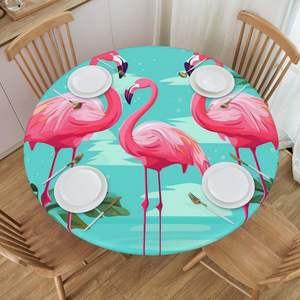 Nuevo estilo Tres flamencos tropicales Mantel Impermeable Borde elástico Interior y exterior 45 "-50" Toallita mediana Cubierta de mesa limpia - Product Image 4