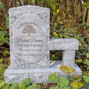 Banc commémoratif gravé sur mesure, pierre tombale en résine à face unique avec sculptures d'arbre de vie et de rose, décoration de jardin pour <span class=keywords><strong>cimetière</strong></span> - Product Image 4