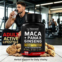Capsules de Maca Panax Ginseng OEM, Extrait de Racine de Maca 10000mg, Soutient l'Endurance et les Performances, Végétalien, 120 Capsules, Complément à Marque Blanche