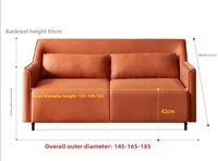 Sofá Cama Seccional Plegable Moderno de Tela Naranja, Convertible 2 en 1, Sofá de Dos Plazas, Colchón de Esponja, Ideal para Espacios Pequeños