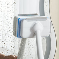 Brosse de nettoyage pour salle de bain avec raclette intégrée, manche long, éponge en mélamine nano remplaçable pour la douche, le verre, les carreaux et le sol
