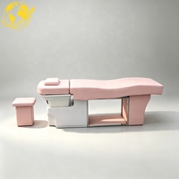 Lit de massage thaïlandais rose moderne pour salon de beauté, équipement de rangement, mobilier, lit de shampoing, lit de spa capillaire en cuir PU avec cadre en acier inoxydable