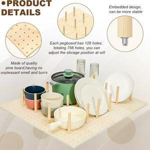 Wooden <b>Dish</b> <b>Rack</b> With Pegboard Adjustable Countertop Desktop Drainer For Kitchen Multipurpose Storage Organizer - Product Image 4