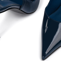 Escarpins à talons aiguilles sexy personnalisables avec logo, bout pointu, en cuir verni bleu foncé, taille 12