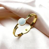 Bracelet en acier inoxydable plaqué or 18 carats avec strass, motif végétal tendance et plaque ronde, idéal pour un usage quotidien – Meilleure vente