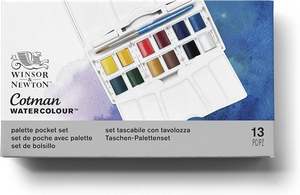 Ensemble de peinture à l'aquarelle Bview Art Winsor & Newton Cotman avec papier, 12 demi-pans de 10 ml, palette de poche, pinceau inclus - Product Image 5