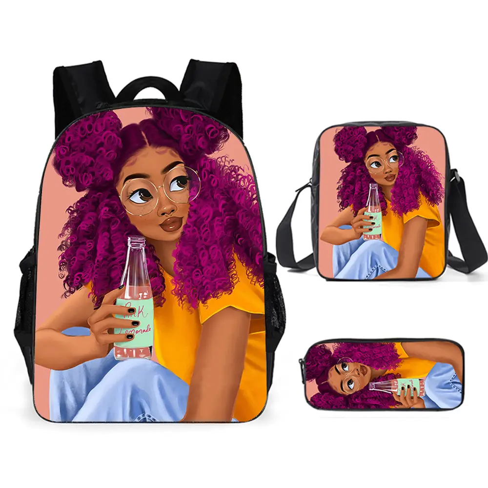 3 в 1 рюкзак комплекты афро Африканское женское платье с принтом для маленькой девочки, школьная книга школьная сумка пакет с пенал для карандашей