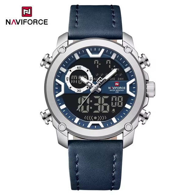 NAVIFORCE Fashion Men's Electronic Quartz Watch 30 Meter Waterproof Multifunctional Men's Watch Sports Luxury Leather Wristwatch
