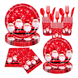 Platos, Vasos y Servilletas de Papel con Diseño de Copos de Nieve y Santa Claus para Navidad, Kit de Artículos Desechables para Fiestas, Biodegradables - Product Image 1