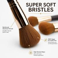 Ensemble de 12 pinceaux à maquillage esthétiques couleur chocolat brun, logo personnalisé, manche en bois écologique, fibres synthétiques vegan, pinceaux pour le visage et les yeux