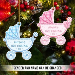 Ornement de landau en bois personnalisable Décorations de <span class=keywords><strong>Noël</strong></span> pour les nouvelles mamans et les nouveaux papas avec garçons et filles - Product Image 2