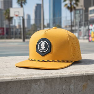 Casquette de golf à cinq panneaux avec patch en silicone, logo personnalisé, haute qualité, faible MOQ, casquette snapback respirante et durable pour homme, idéale pour l'extérieur - Product Image 3