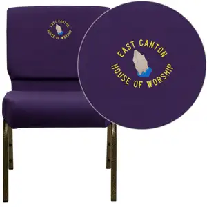 批发二手金属衬垫教堂座椅堆叠紫色教堂椅子出售