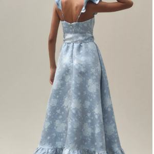 Vestido Corset Largo Veronica con Volantes, Abertura Lateral, Patrones Florales Bordados, Cintura Natural, Crepé, Tallas XXS-XL - Product Image 2