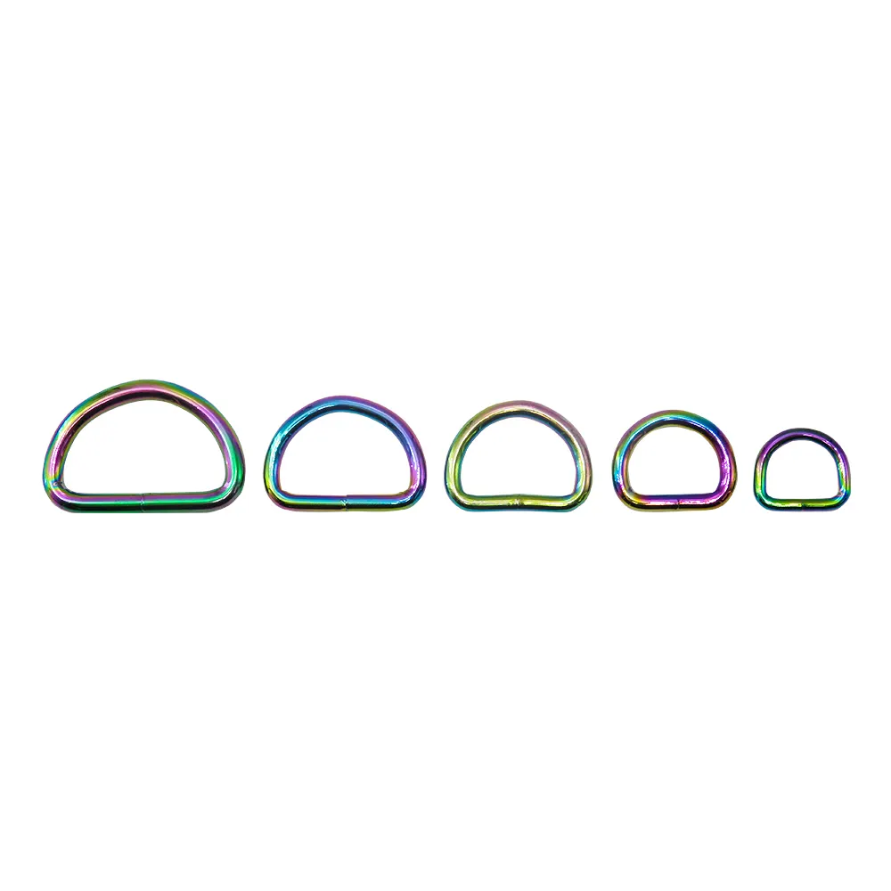 Boucle en D arc-en-ciel en métal vente en gros 10mm 15mm 20mm 25mm 30mm 38mm anneau en D arc-en-ciel en métal pour matériel de collier pour animaux de compagnie