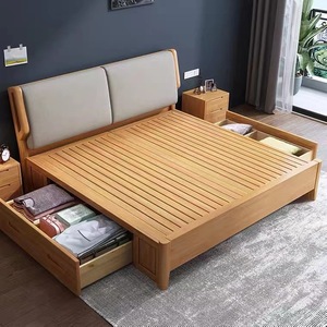 Nordic Modern Minimalist Solid Wood <b>Bed</b> 1.8M Platform <b>Soft</b> Headboard Bedroom Furniture - Product Image 3