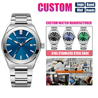 OEM-Hersteller Kundenspezifisches Logo Mode Business Luxusuhren Trendige MIYOTA Quarz Glas 5BAR Wasserdicht Edelstahl