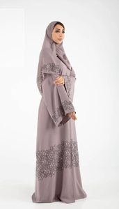 Elegante Abaya Musulmana con Cuentas, Larga hasta el Suelo, Casual, Bordada, con Mangas Acampanadas, Vestido Maxi de Ramio para Mujer - Product Image 3