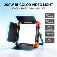 Projecteur vidéo LED professionnel 200W 3 canaux en alliage d'aluminium, lumière d'appoint 3200~5600K CCT réglable, Ra95, rendu des couleurs élevé, DMX512