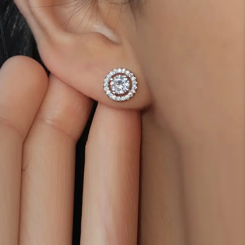 Gold Color Iced Out CZ Round Stud Earring Bling CubicZircon Women Earrings 2023 Fashion Hip Hop Jewelry