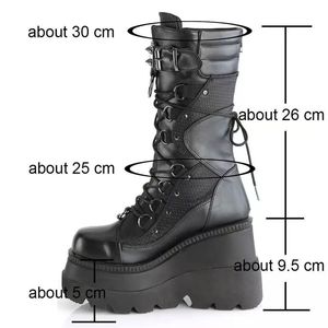 Botas de motociclista <span class=keywords><strong>Demonia</strong></span> con plataforma de 9.5 cm de grosor, botines estilo gótico oscuro para mujer, botas de montar negras mate. - Product Image 4