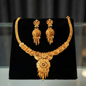 Women's Solid Gold Plated Jewelry Set Classic Flower Design Necklace and <b>Earrings</b> <b>Box</b> Chain Wedding Jewelry by Jewel Space - Product Image 3
