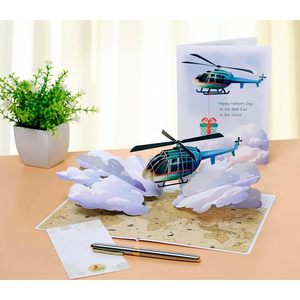 Carte de vœux d'anniversaire 3D pop-up avec un design de nuages et de carte du monde, papier finition mate pour les thèmes de voyage ou d'aventure - Product Image 3