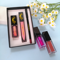 Kit de gloss à lèvres 3-en-1 en gros sous marque privée : gloss transparent et gloss brillant rose bébé, ensemble crayon à lèvres et gloss