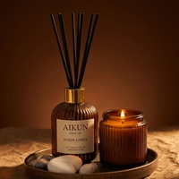 Coffret d'aromathérapie AIKUN Musc Blanc Longue Durée avec diffuseur à bâtonnets en verre et bougie, emballage cadeau pour la maison, le spa et l'hôtel
