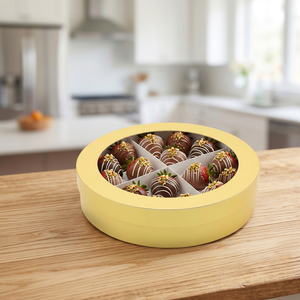 Luxury Eid Ramadan Golden Color Macaron Chocolate Covered Strawberry Food Cardboard Circle Rigid Gift <b>Box</b> With Transparent Lid - Product Image 2