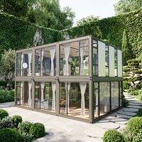 Bureau modulaire de luxe à double étage en conteneur, bâtiment commercial préfabriqué, showroom commercial panoramique en verre, café de jardin 20 pieds