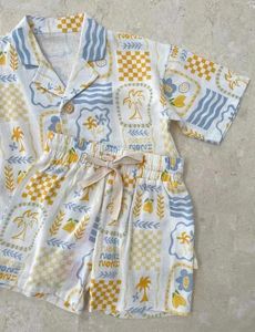 Ensemble de vêtements pour enfants en bas âge, garçons, été, lin mélangé, polo et short, 2 pièces - Product Image 3