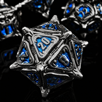 1 pièce DND Dice Set Monster Polyhedral, en métal massif, fait main, écologique, bleu pistolet, à motif perle et grande bouche, pour jeux de société et de rôle, objet de collection