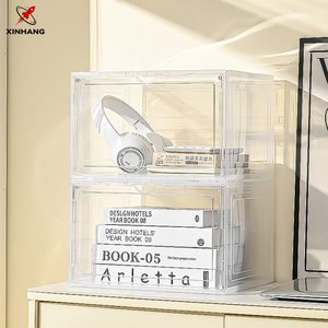 Hộp đựng giày nhựa thời trang Xinhang OEM/ODM, xếp chồng được, màu đen/trắng trong suốt, hộp giày gấp có nam châm - Product Image 6