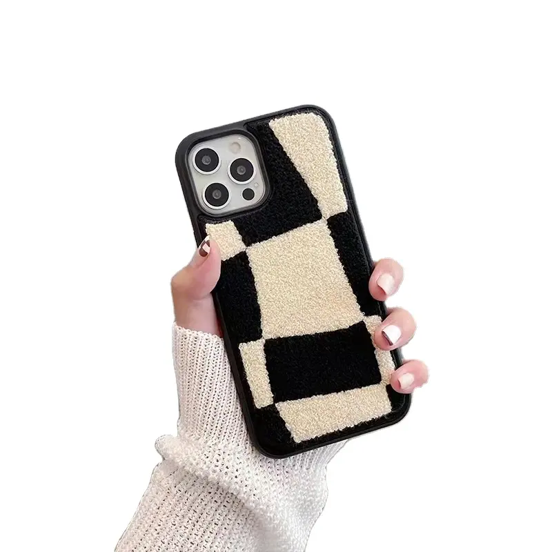 3D الكرتون مخصص مطرزة جلد ل جراب هاتف 13 ألوان المكياج حقيبة هاتف محمول جراب هاتف الشنيل التطريز