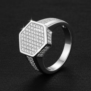 S925 Sterling Silver Hexagonal Full Pave Moissanite Adjustable <b>Men</b> <b>Ring</b> Trendy Unisex Everyday Wear Statement Jewelry Gift - Product Image 4