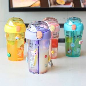 Seaygift 2023 gran oferta taza doble para bebidas taza de paja de dibujos animados para niños botella de agua de bebida de plástico para niños para la escuela - Product Image 5