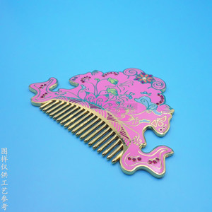 Enamel Metal Hair <b>Comb</b> Gold <b>Wide</b> Tooth Floral Design For Home Use Cultural Creative Gift - Product Image 2