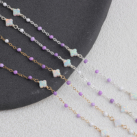 Chaîne plate en or 14K plaqué or/argent S925, émaillée blanc/violet, avec opale trèfle blanc pour la création de bijoux permanents DIY