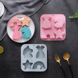 Mới Phát Hành DIY Unicorn Nàng Tiên Cá Đuôi Ngôi Sao Năm Cánh Cầu Vồng Hình Dạng Silicone Khuôn Cookie Biscuit Khuôn Silicone Muffin Trường Hợp Khay Nướng - Product Image 4